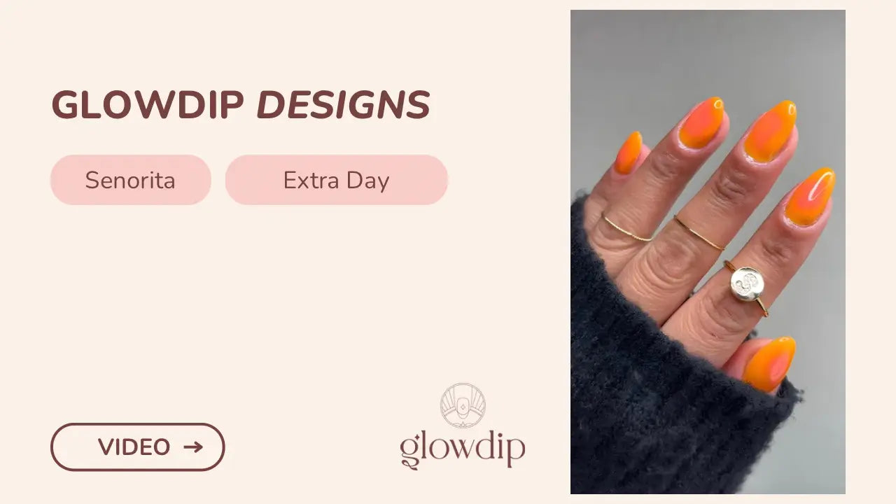 Vibrante oranje en gele gradient nagellak van glowdip designs in extra day plus senorita proef de zonneschijn artikel