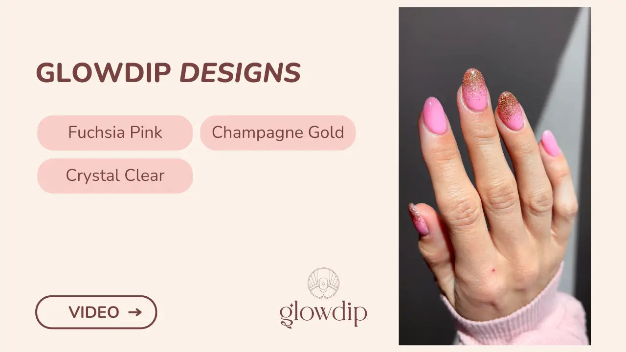Set fuchsia roze en champagne goud glitter nagellak van glowdip designs in artikel champagnesorbet