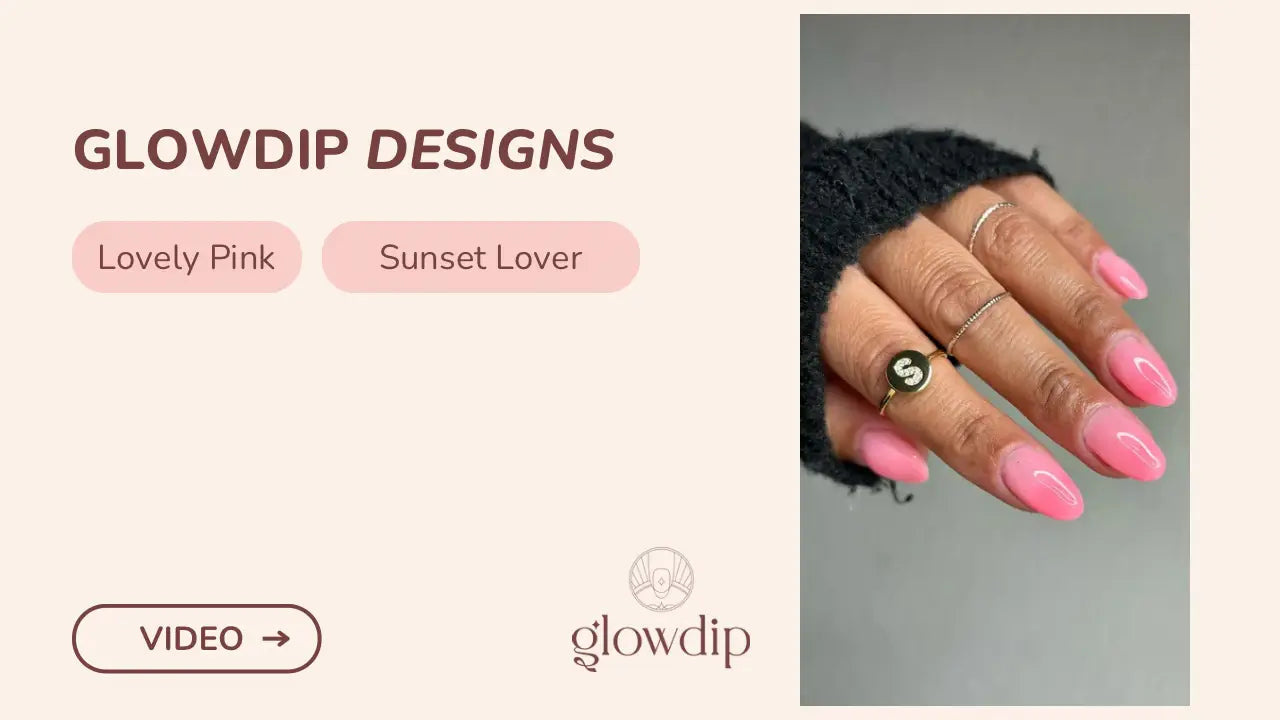 Roze glow dip nagellak met een verloop van licht naar donker roze op lange amandelvormige nagels voor romantiek
