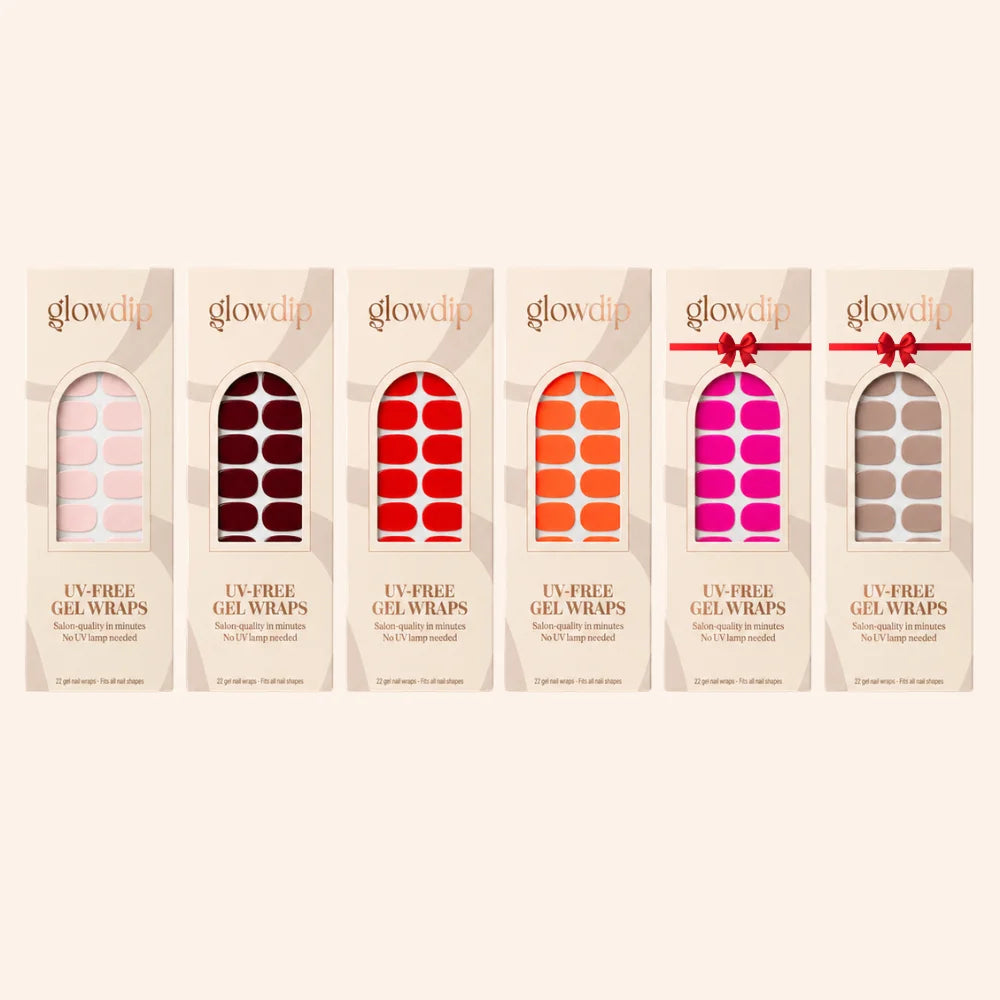Zeskleurige uv-vrije gel wrap bundel met glow dip nail decals in heldere verpakkingen met raam voor zichtbaarheid
