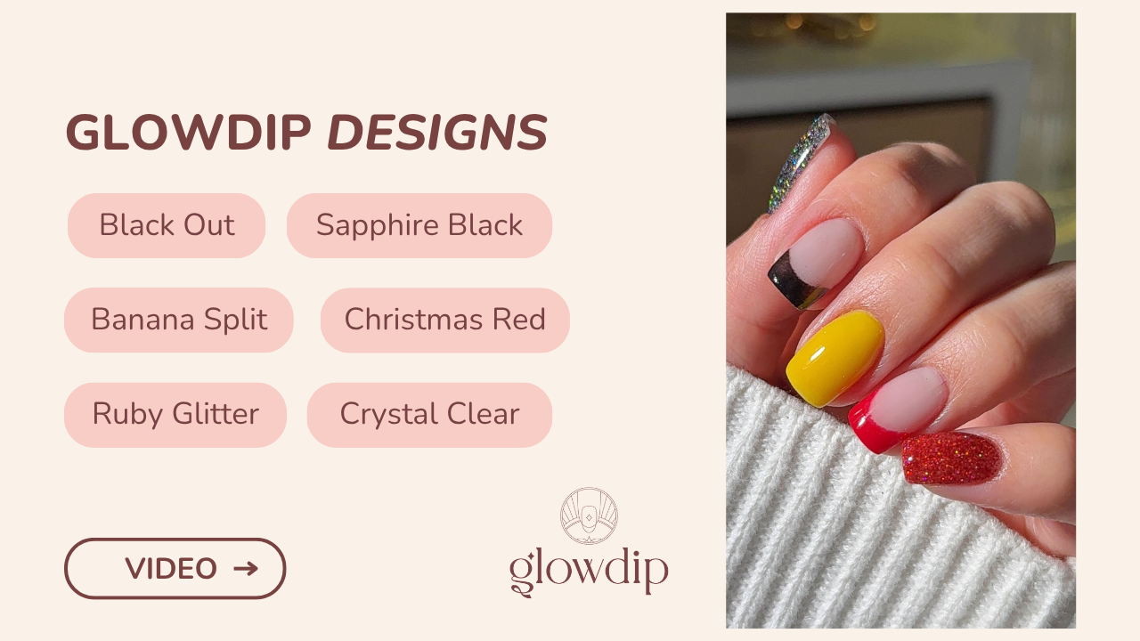 Black Out + Sapphire Black + Banana Split + Christmas Red + Ruby Glitter + Crystal Clear