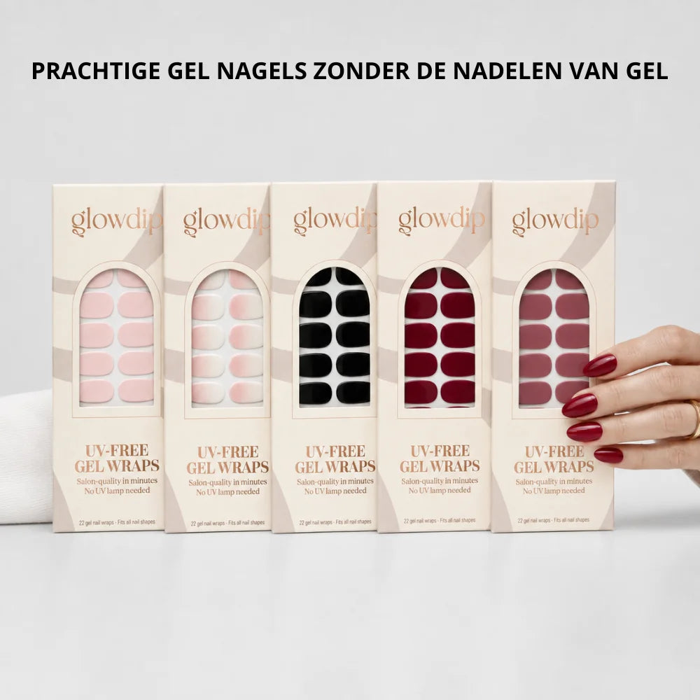 Beige dozen glow dip uv-free gel wraps in assorted pink black and burgundy shades uv-free gel wrap bundle 4 plus 2 gratis