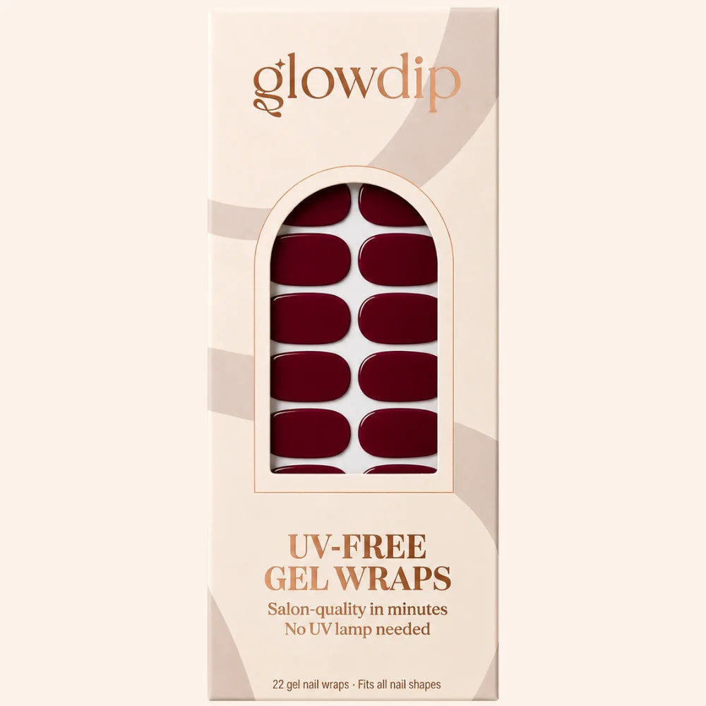 Een doos glowdip uv-vrije gel nagelwraps bordeaux nachten diep bordeaux met 22 voorgevormde wraps voor alle nagelvormen
