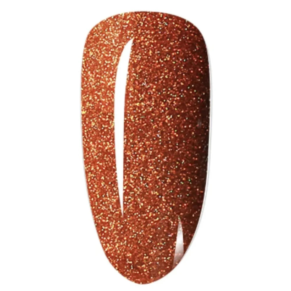 Een glanzende koperkleurige glitter dipping powder met fijne sprankelende deeltjes en een glossy finish