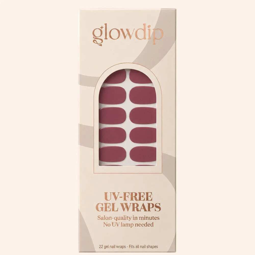 Een doos glow dip uvvrije gelnagelwraps in diep bordeaux met 22 salonkwaliteit wraps voor alle nagelvormen