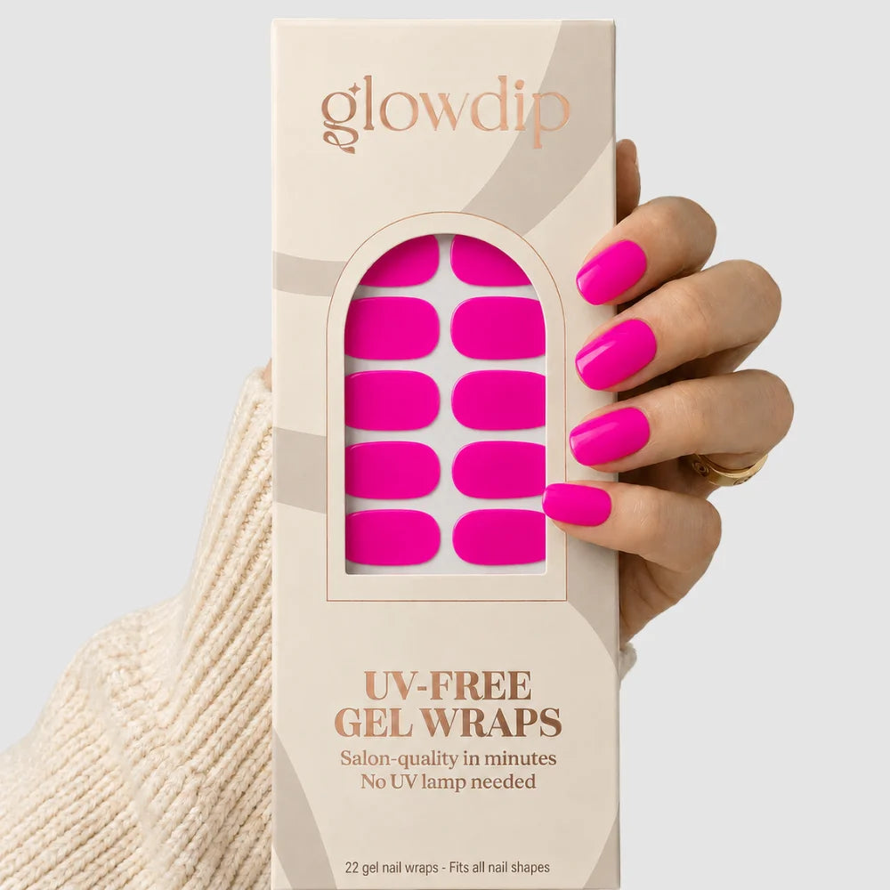 Felle fuchsia roze uv-vrije gel nagelwraps in een beige doos voor salonkwaliteit manicure zonder uv-lamp