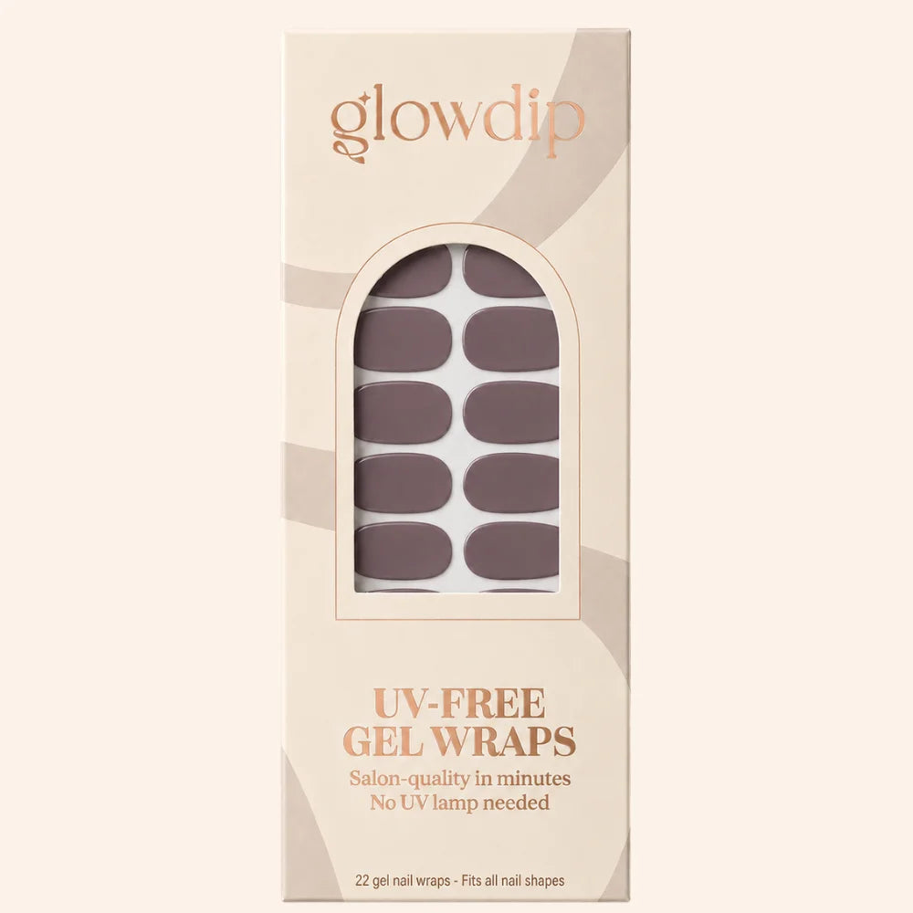 Een doos taupe elegance uv-vrije gel nagelwraps in taupe met 22 salonkwaliteit wraps voor alle nagelvormen